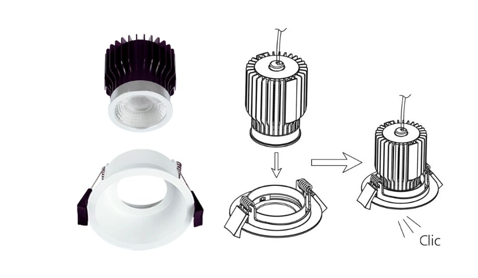 Module LED REGOR clipsé dans son cadre avec le système Twist &amp; Lock - CBK