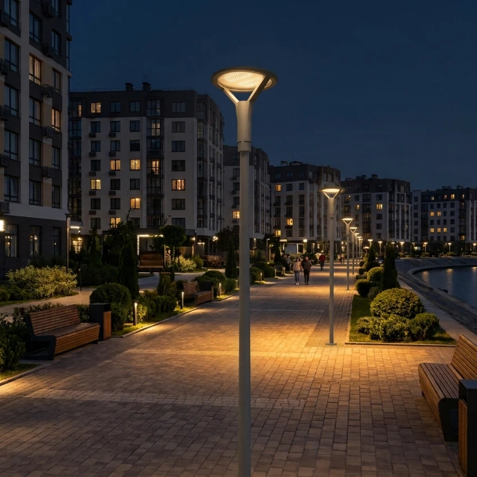 Allée piétonne éclairée par des lampadaires LED CENTURION - CBK